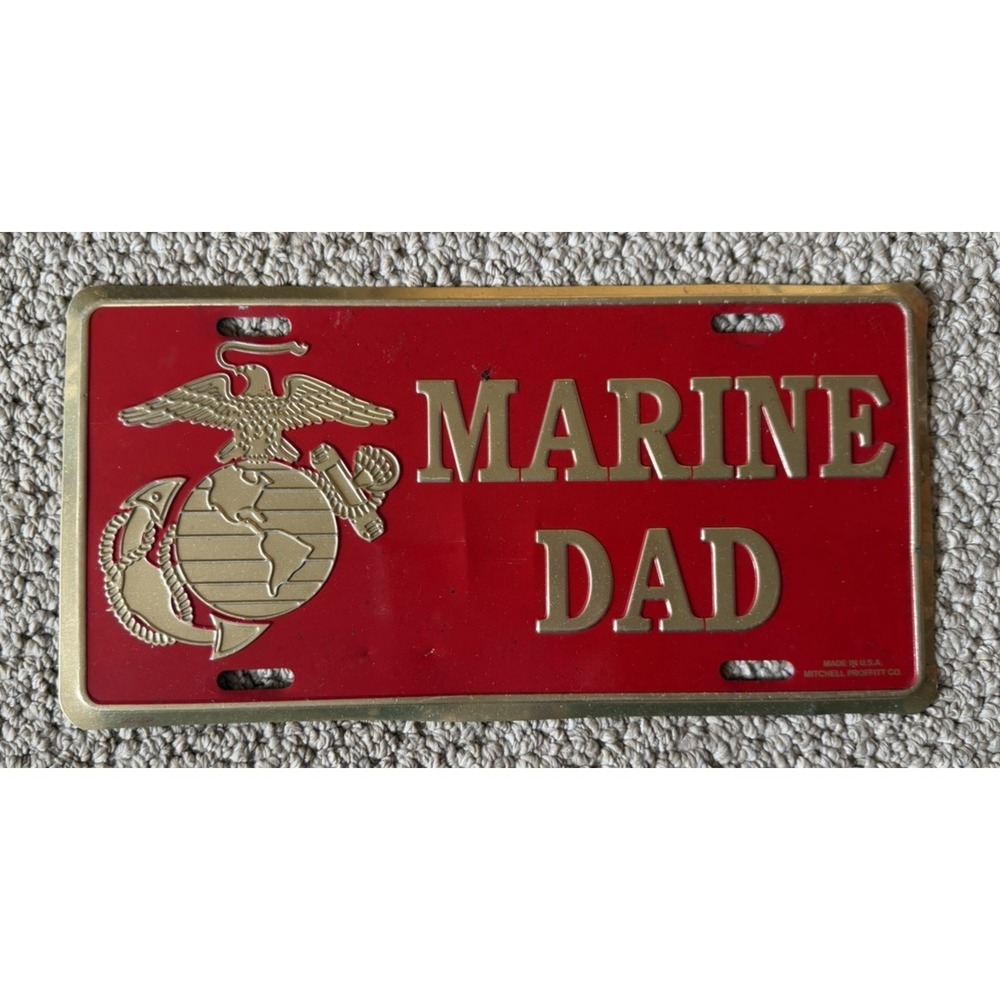 USMC Marines Dad Vanity License‎ Plate Red Gold Embossed USA Made